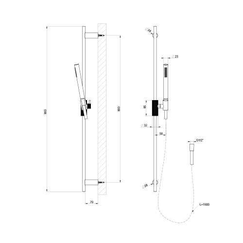 Immagine di Gessi SHOWER asta saliscendi con doccetta anticalcare e flessibile 150 cm, finitura cromo 63584#031