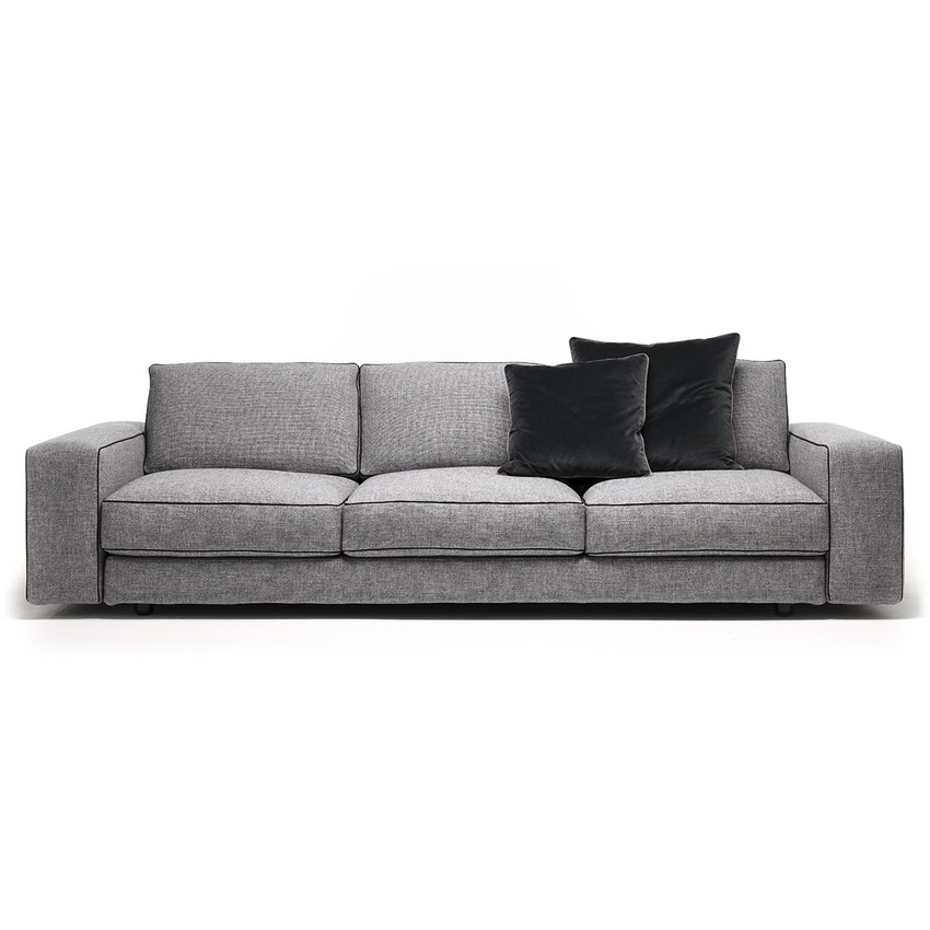 Immagine di Mussi SINFONIA divano profondo 3 posti, L.293 P.114 cm, rivestimento in cotone, cuscini e seduta imbottiti in piuma d'oca, finitura F tessuto colore grigio SIN002