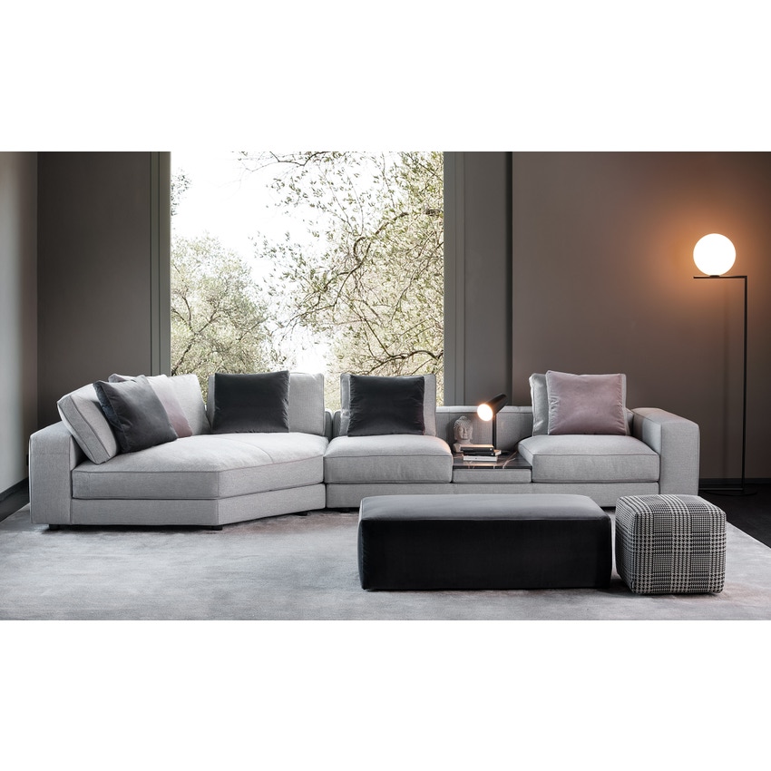 Immagine di Mussi SINFONIA divano composizione angolare L.411 cm, elemento centrale con tavolino in marmo, finitura E tessuto colore grigio e bianco SIN003