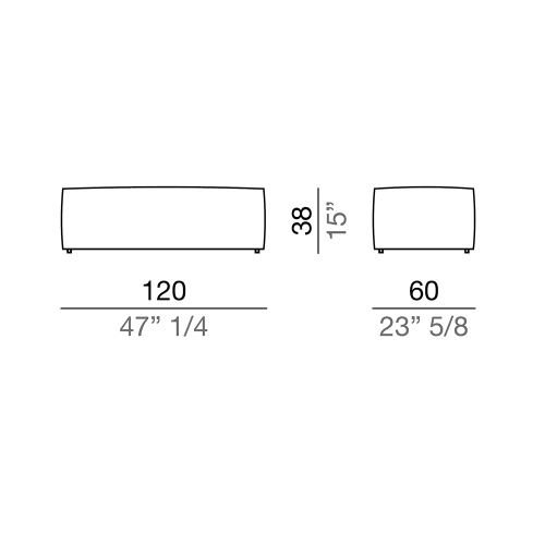 Immagine di Mussi DAMA pouf rettangolare L.120 P.60 cm, in velluto, finitura G colore antracite PF001