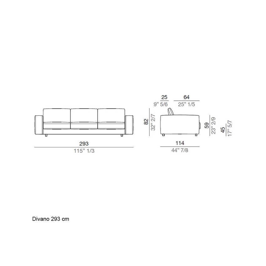 Immagine di Mussi SINFONIA divano profondo 3 posti, L.293 P.114 cm, rivestimento in cotone, cuscini e seduta imbottiti in piuma d'oca, finitura F tessuto colore grigio SIN002