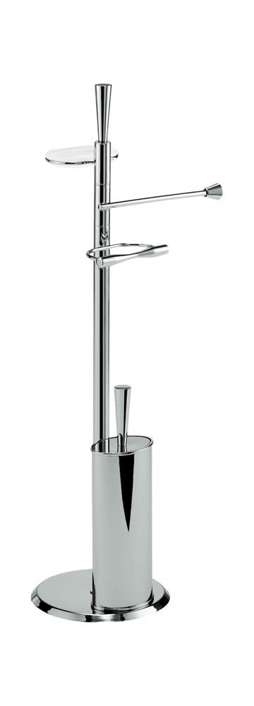 Immagine di Colombo Design ISOLE piantana con porta salvietta, porta sapone, porta rotolo e porta scopino in ottone, finitura cromo B9413NCR