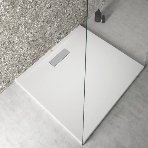 Immagine di Ideal Standard ULTRAFLAT NEW piatto doccia rettangolare L.90 P.80 cm, in acrilico, colore bianco seta finitura opaco T4481V1