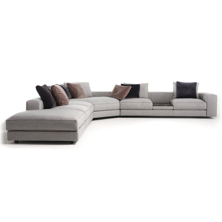 Immagine di Mussi SINFONIA divano composizione angolare L.448 cm, elemento centrale con tavolino in marmo, finitura E tessuto colore grigio e bianco SIN001