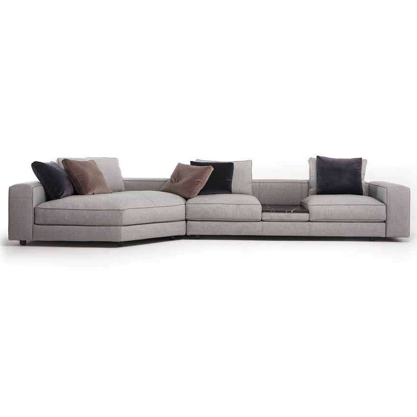 Immagine di Mussi SINFONIA divano composizione angolare L.411 cm, elemento centrale con tavolino in marmo, finitura E tessuto colore grigio e bianco SIN003