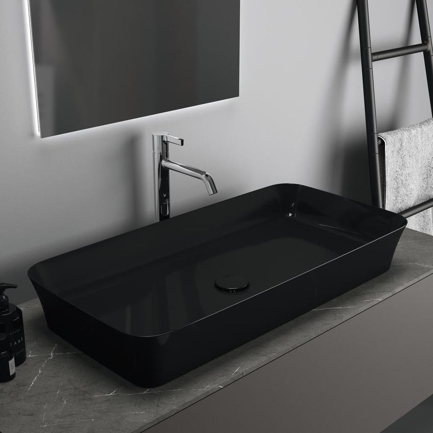Immagine di Ideal Standard IPALYSS lavabo da appoggio 80 cm, senza troppopieno, con piletta, colore nero E1391V2