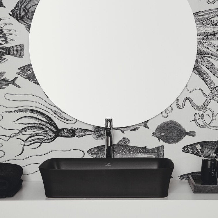 Immagine di Ideal Standard IPALYSS lavabo da appoggio 80 cm, senza troppopieno, con piletta, colore nero finitura opaco E1391V3