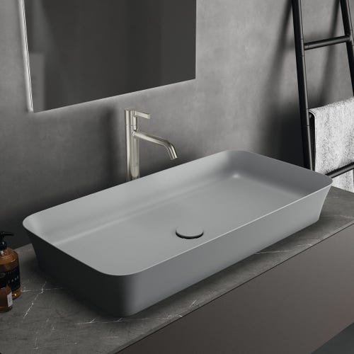 Immagine di Ideal Standard IPALYSS lavabo da appoggio 80 cm, senza troppopieno, con piletta, colore grigio cemento finitura opaco E1391V9