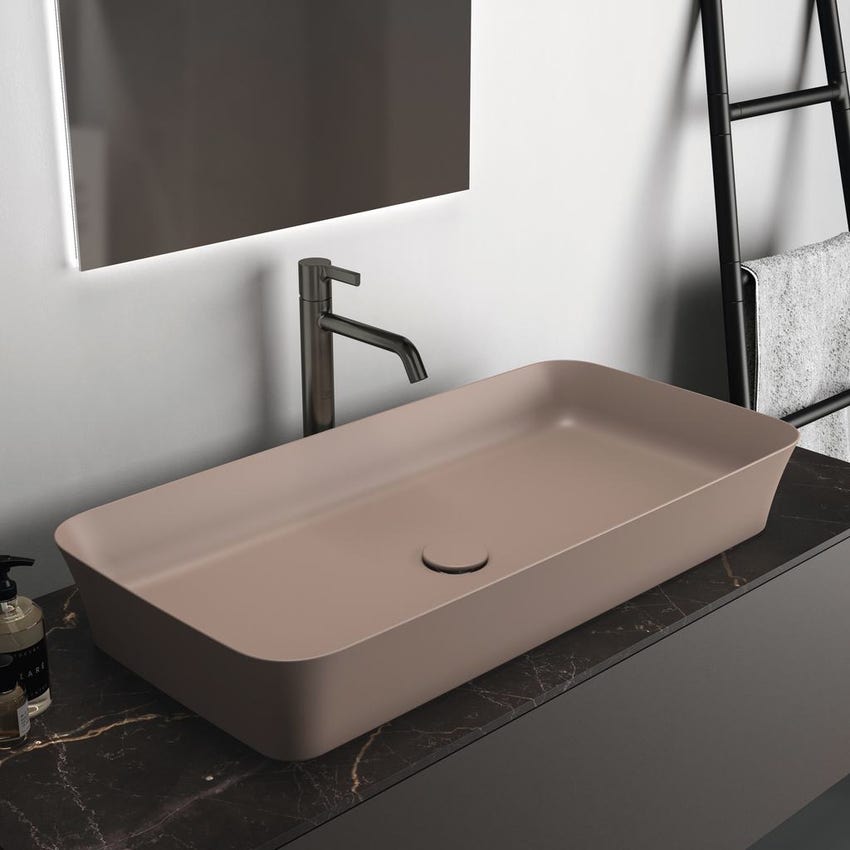 Immagine di Ideal Standard IPALYSS lavabo da appoggio 80 cm, senza troppopieno, con piletta, colore kashmir finitura opaco E1391V4