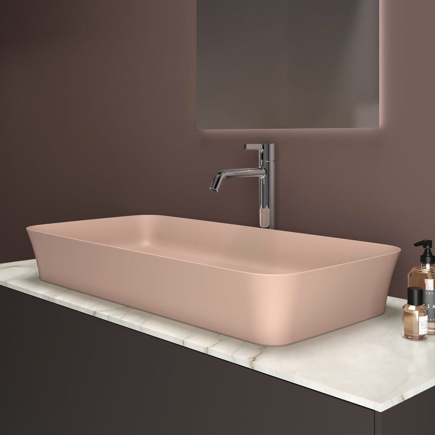 Immagine di Ideal Standard IPALYSS lavabo da appoggio 80 cm, senza troppopieno, con piletta, colore rosa pallido finitura opaco E1391V7