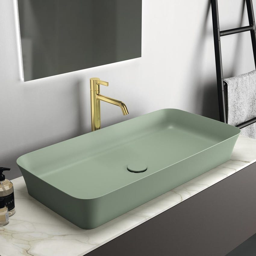 Immagine di Ideal Standard IPALYSS lavabo da appoggio 80 cm, senza troppopieno, con piletta, colore salvia finitura opaco E1391X9