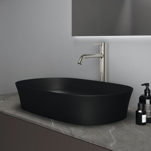 Immagine di Ideal Standard IPALYSS lavabo da appoggio 60 cm, senza troppopieno, con piletta, colore nero finitura opaco E1396V3