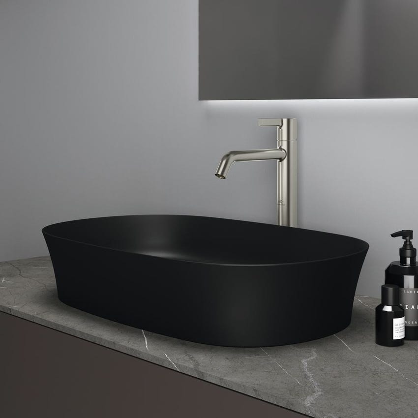 Immagine di Ideal Standard IPALYSS lavabo da appoggio 60 cm, senza troppopieno, con piletta, colore nero finitura opaco E1396V3
