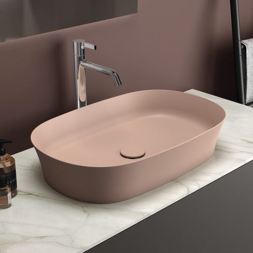 Immagine di Ideal Standard IPALYSS lavabo da appoggio 60 cm, senza troppopieno, con piletta, colore rosa pallido finitura opaco E1396V7