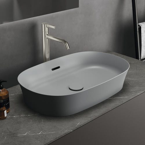 Immagine di Ideal Standard IPALYSS lavabo da appoggio 60 cm, con troppopieno, colore grigio cemento finitura opaco E1397V9