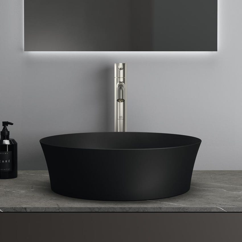 Immagine di Ideal Standard IPALYSS lavabo da appoggio 40 cm, senza troppopieno, con piletta, colore nero finitura opaco E1398V3