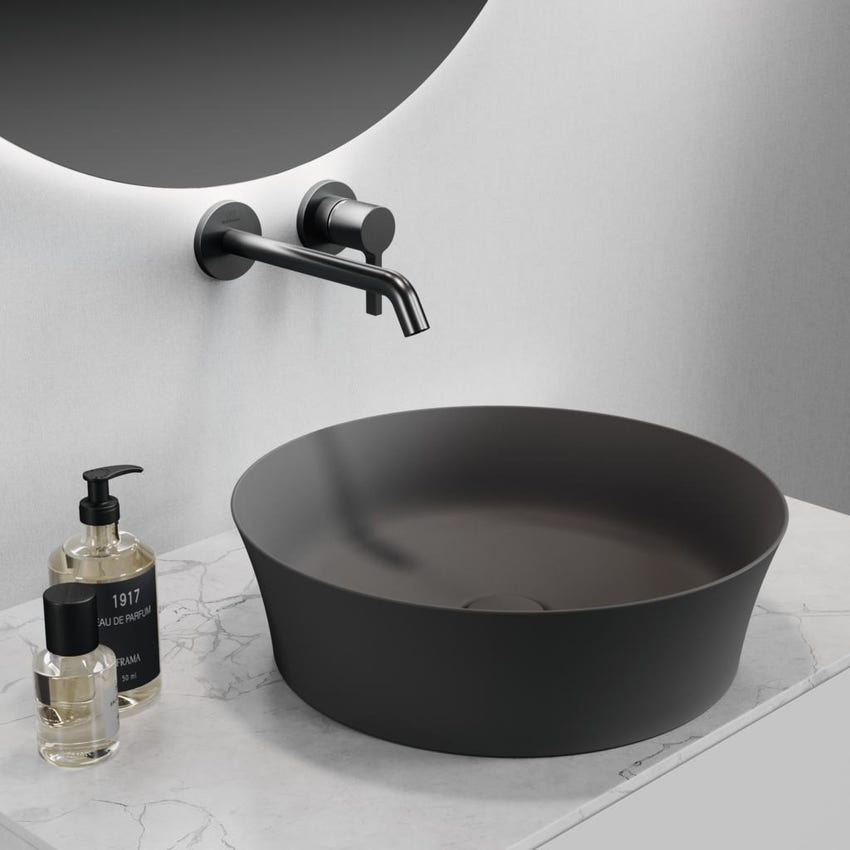 Immagine di Ideal Standard IPALYSS lavabo da appoggio 40 cm, senza troppopieno, con piletta, colore ardesia finitura opaco E1398V5