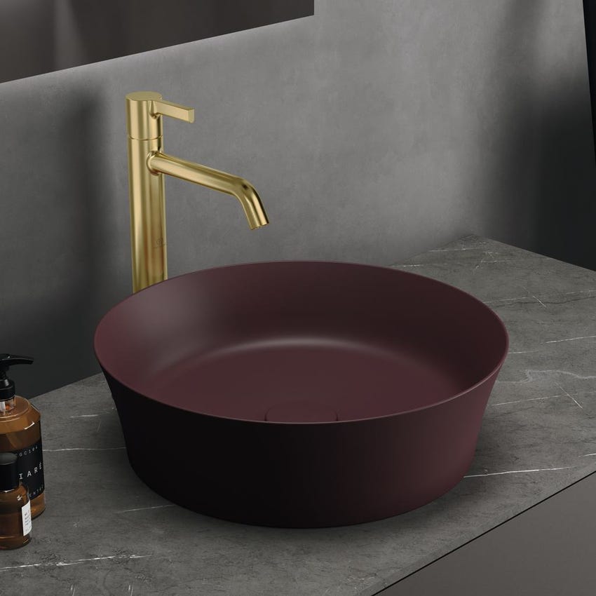 Immagine di Ideal Standard IPALYSS lavabo da appoggio 40 cm, senza troppopieno, con piletta, colore melograno finitura opaco E1398V6