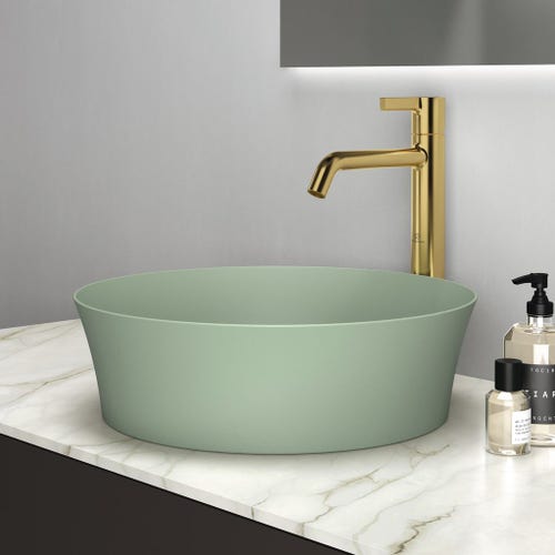 Immagine di Ideal Standard IPALYSS lavabo da appoggio 40 cm, senza troppopieno, con piletta, colore salvia finitura opaco E1398X9