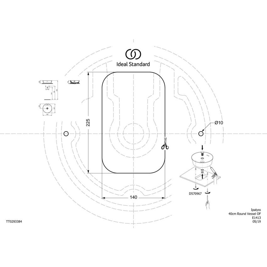 Immagine di Ideal Standard IPALYSS lavabo da appoggio 40 cm, con troppopieno, colore rosa pallido finitura opaco E1413V7