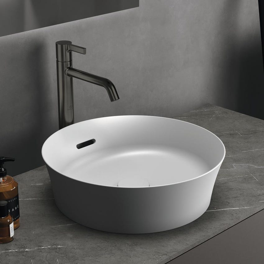 Immagine di Ideal Standard IPALYSS lavabo da appoggio 40 cm, con troppopieno, colore bianco seta finitura opaco E1413V1
