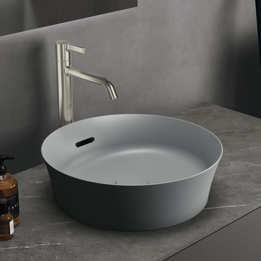 Immagine di Ideal Standard IPALYSS lavabo da appoggio 40 cm, con troppopieno, colore grigio cemento finitura opaco E1413V9