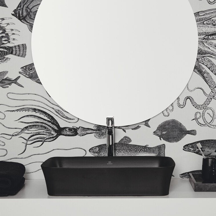 Immagine di Ideal Standard IPALYSS lavabo da appoggio 65 cm, senza troppopieno, con piletta, colore nero finitura opaco E1886V3