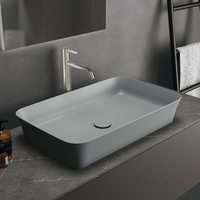 Immagine di Ideal Standard IPALYSS lavabo da appoggio 65 cm, senza troppopieno, con piletta, colore grigio cemento finitura opaco E1886V9