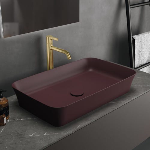 Immagine di Ideal Standard IPALYSS lavabo da appoggio 65 cm, senza troppopieno, con piletta, colore melograno finitura opaco E1886V6