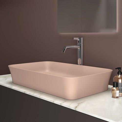 Immagine di Ideal Standard IPALYSS lavabo da appoggio 65 cm, senza troppopieno, con piletta, colore rosa pallido finitura opaco E1886V7
