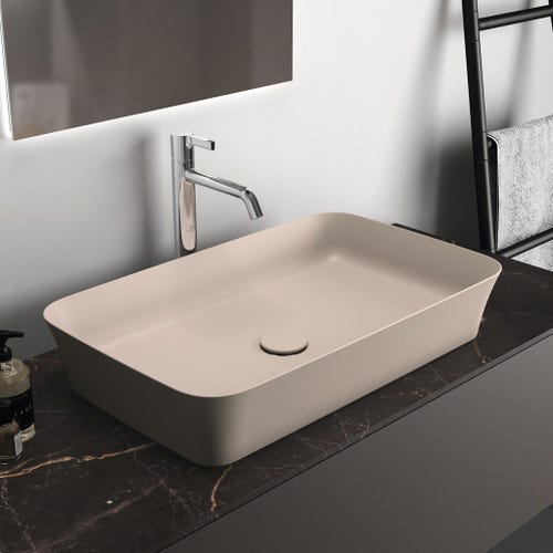Immagine di Ideal Standard IPALYSS lavabo da appoggio 65 cm, senza troppopieno, con piletta, colore visone finitura opaco E1886V8