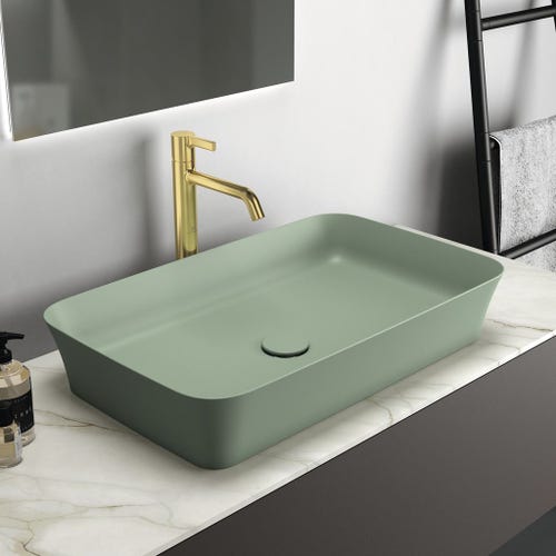 Immagine di Ideal Standard IPALYSS lavabo da appoggio 65 cm, senza troppopieno, con piletta, colore salvia finitura opaco E1886X9