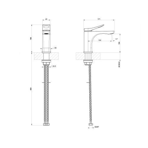 Immagine di Gessi RILIEVO miscelatore monocomando lavabo, flessibili di collegamento con attacco da 3/8", senza scarico, finitura cromo 59006#031
