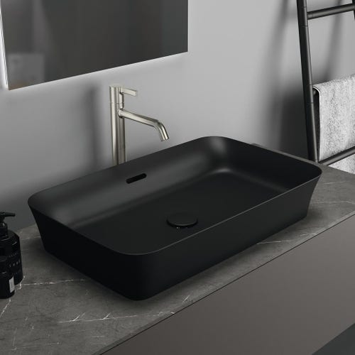 Immagine di Ideal Standard IPALYSS lavabo da appoggio 65 cm, con troppopieno, colore nero finitura opaco E1887V3