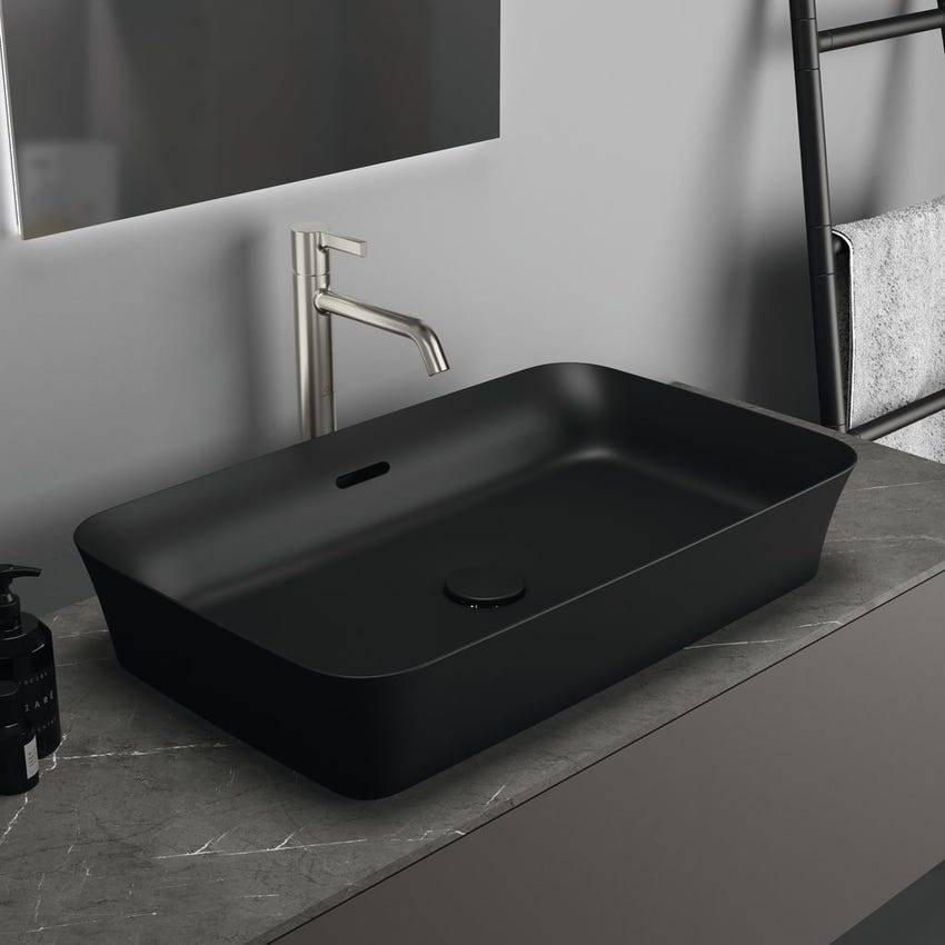 Immagine di Ideal Standard IPALYSS lavabo da appoggio 65 cm, con troppopieno, colore nero finitura opaco E1887V3