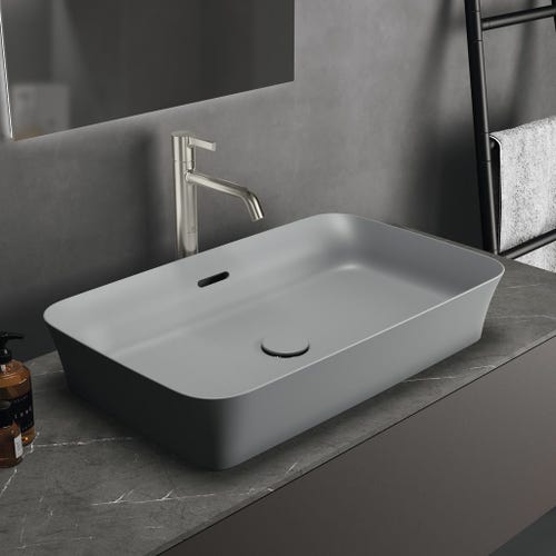 Immagine di Ideal Standard IPALYSS lavabo da appoggio 65 cm, con troppopieno, colore grigio cemento finitura opaco E1887V9