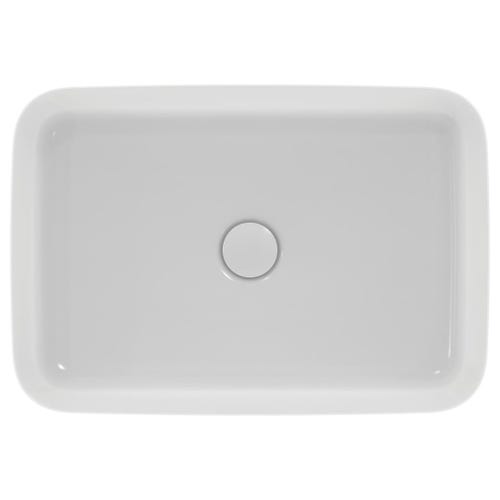 Immagine di Ideal Standard IPALYSS lavabo da appoggio 55 cm, senza troppopieno, con piletta, colore bianco seta finitura opaco E2076V1