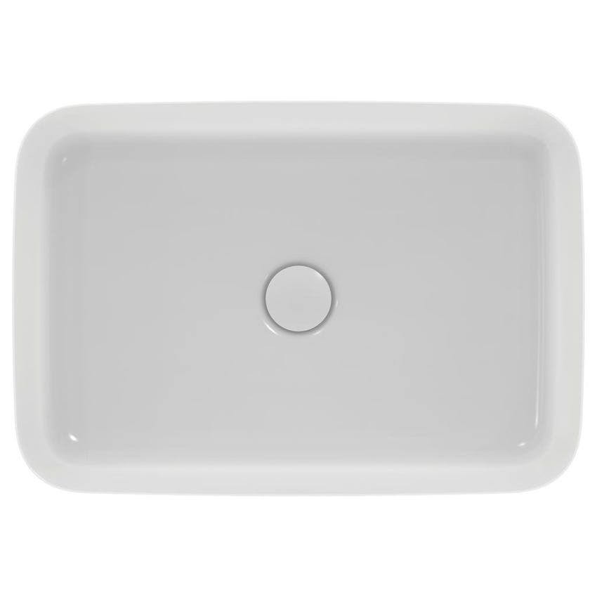 Immagine di Ideal Standard IPALYSS lavabo da appoggio 55 cm, senza troppopieno, con piletta, colore bianco seta finitura opaco E2076V1