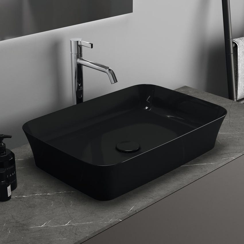 Immagine di Ideal Standard IPALYSS lavabo da appoggio 55 cm, senza troppopieno, con piletta, colore nero E2076V2