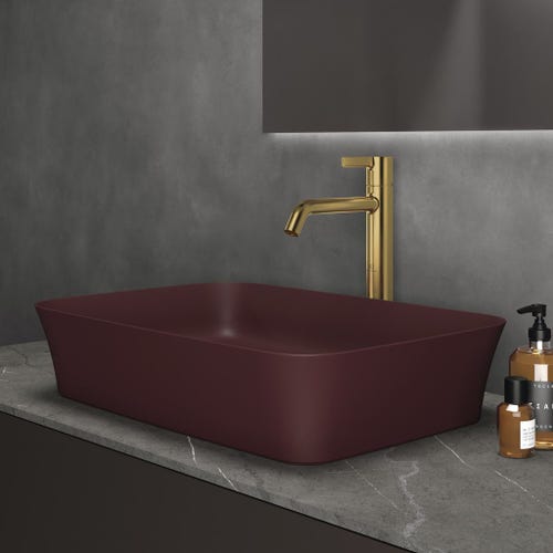 Immagine di Ideal Standard IPALYSS lavabo da appoggio 55 cm, senza troppopieno, con piletta, colore melograno finitura opaco E2076V6