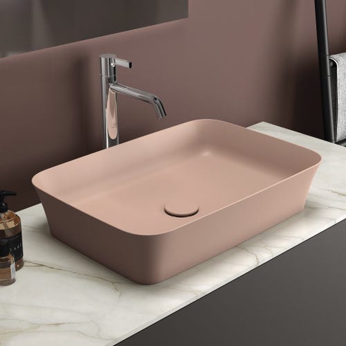 Immagine di Ideal Standard IPALYSS lavabo da appoggio 55 cm, senza troppopieno, con piletta, colore rosa pallido finitura opaco E2076V7