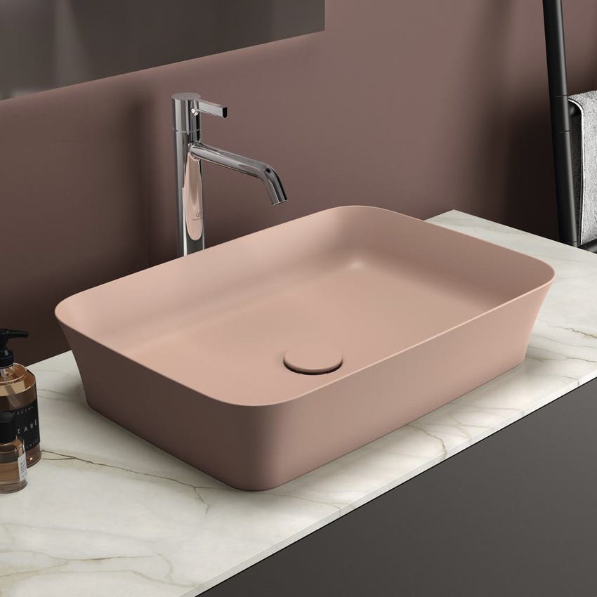 Immagine di Ideal Standard IPALYSS lavabo da appoggio 55 cm, senza troppopieno, con piletta, colore rosa pallido finitura opaco E2076V7