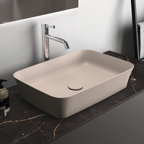 Immagine di Ideal Standard IPALYSS lavabo da appoggio 55 cm, senza troppopieno, con piletta, colore visone finitura opaco E2076V8
