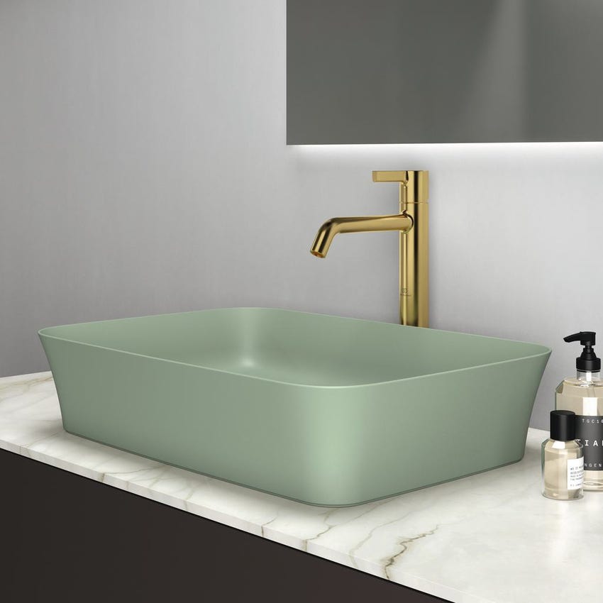 Immagine di Ideal Standard IPALYSS lavabo da appoggio 55 cm, senza troppopieno, con piletta, colore salvia finitura opaco E2076X9