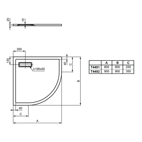 Immagine di Ideal Standard ULTRAFLAT NEW piatto doccia angolare 90 cm, in acrilico, colore bianco seta finitura opaco T4492V1