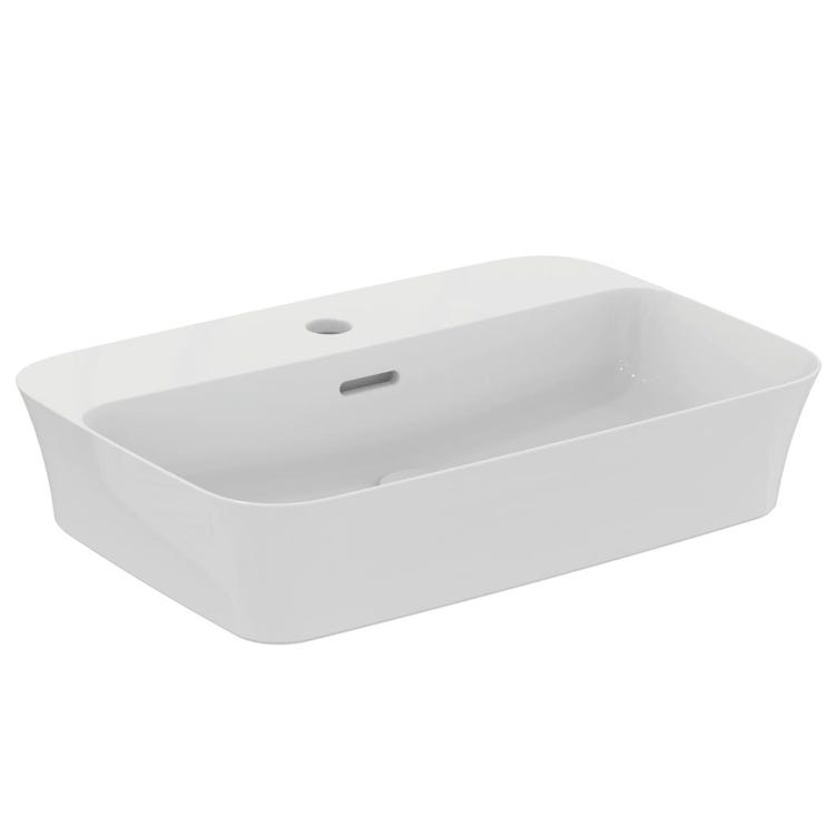 Immagine di Ideal Standard IPALYSS lavabo da appoggio 55 cm monoforo, con troppopieno, colore bianco finitura lucido E207701