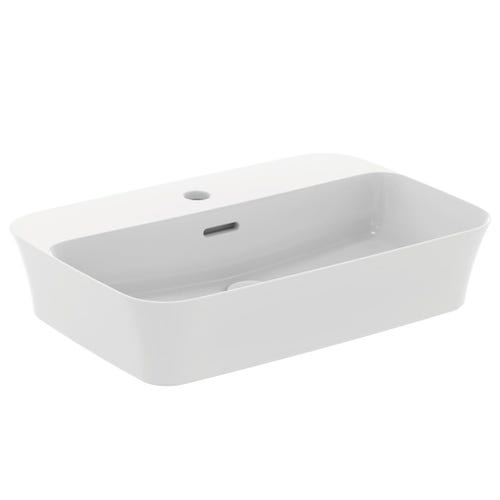 Immagine di Ideal Standard IPALYSS lavabo da appoggio 55 cm monoforo, con troppopieno, colore bianco seta finitura opaco E2077V1