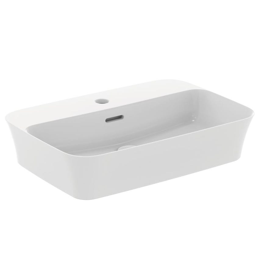 Immagine di Ideal Standard IPALYSS lavabo da appoggio 55 cm monoforo, con troppopieno, colore bianco seta finitura opaco E2077V1
