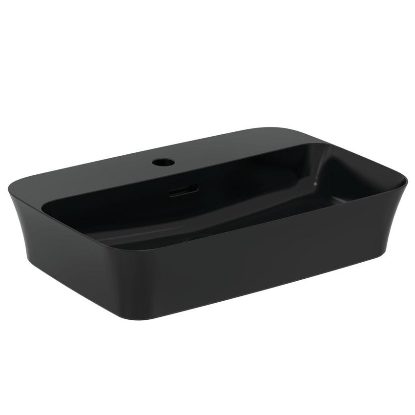 Immagine di Ideal Standard IPALYSS lavabo da appoggio 55 cm monoforo, con troppopieno, colore nero finitura opaco E2077V3