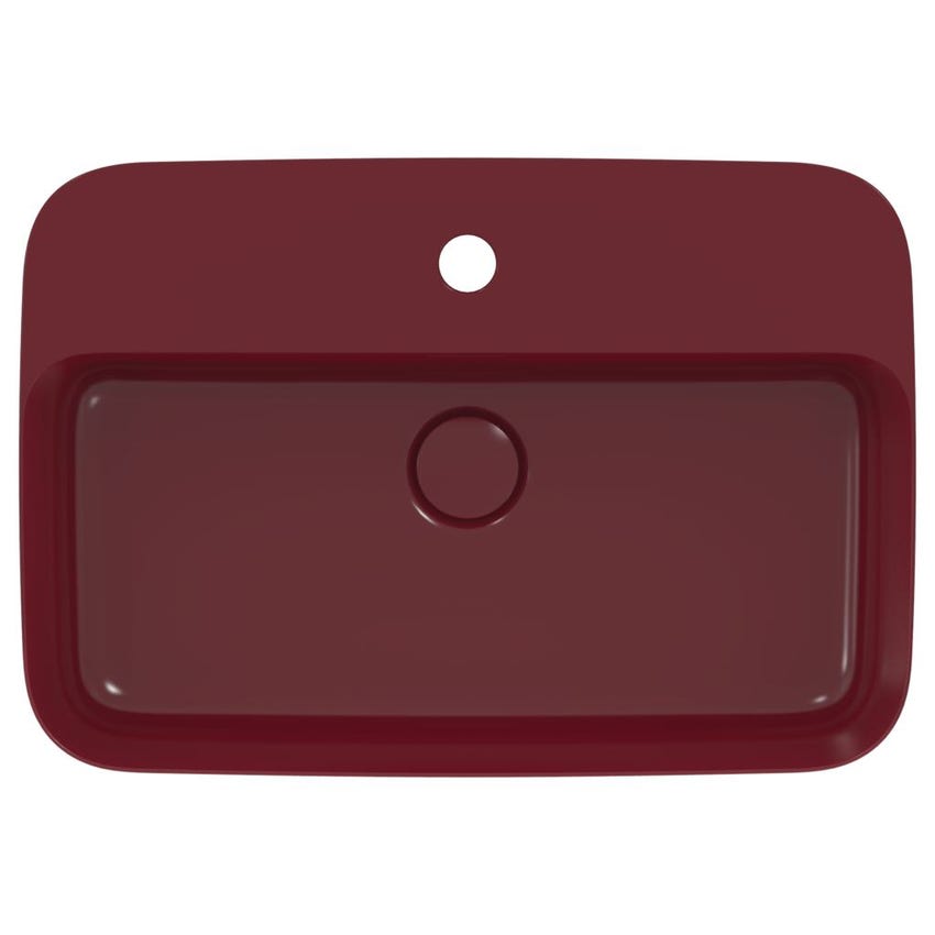 Immagine di Ideal Standard IPALYSS lavabo da appoggio 55 cm monoforo, con troppopieno, colore melograno finitura opaco E2077V6